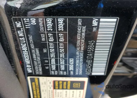 2013 Mercedes-Benz Ml 350 4Matic из США, поврежденный, VIN 4JGDA5HB1DA158845